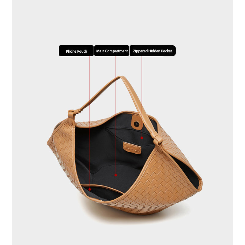 Large Capacity Woven Leather Underarm Bag for Daily Commute detail image 5