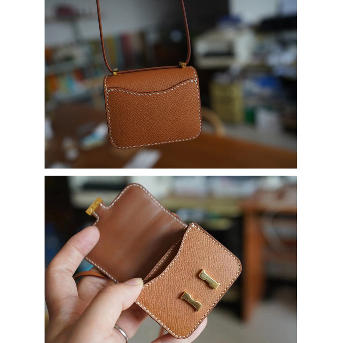 Full Grain Leather Mini Tofu Bag Charm DIY Kit with Pre-Cut Panels detail image 3