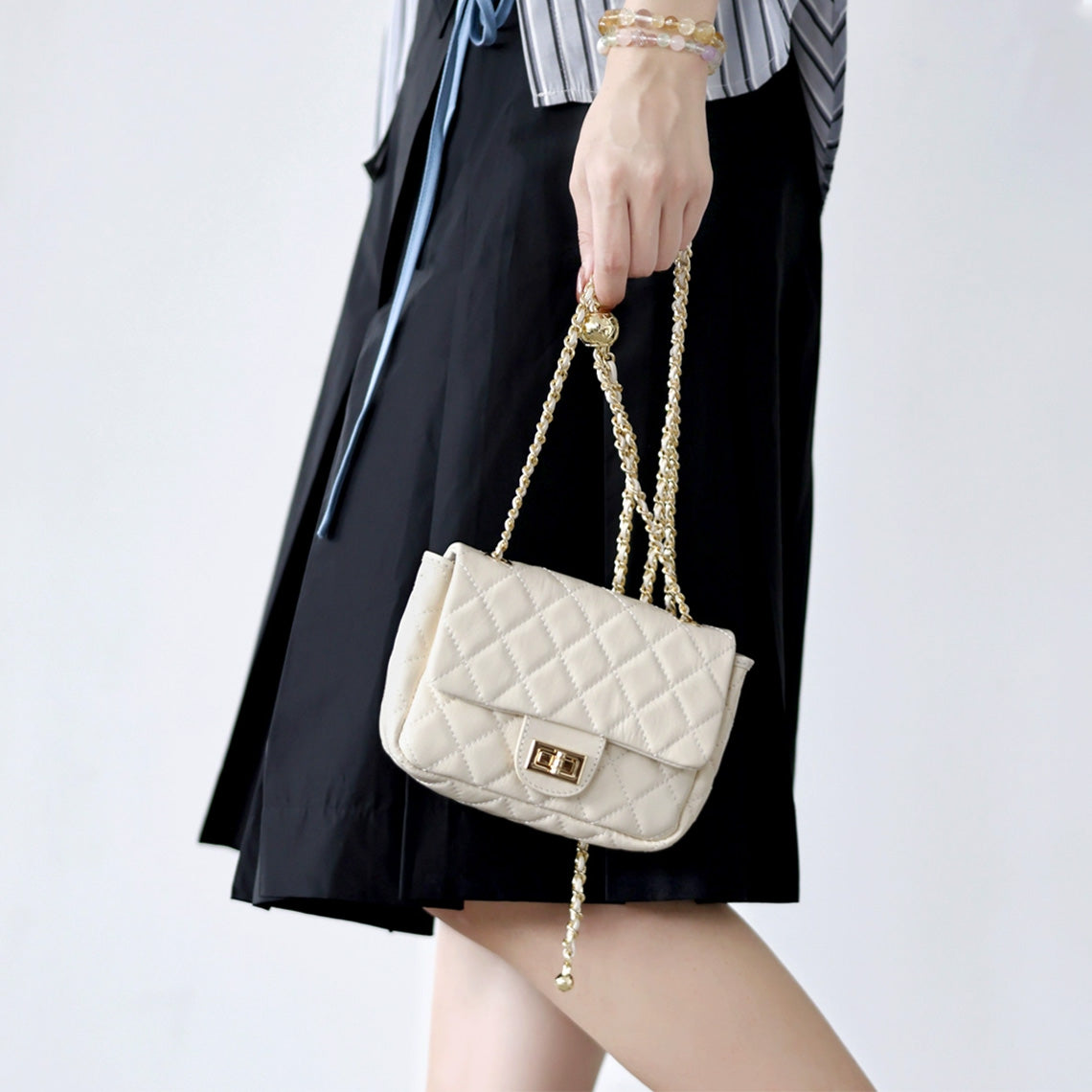 Top Grain Leather Quilted Chain Bag DIY Kit – Creamy White or Black detail image 9