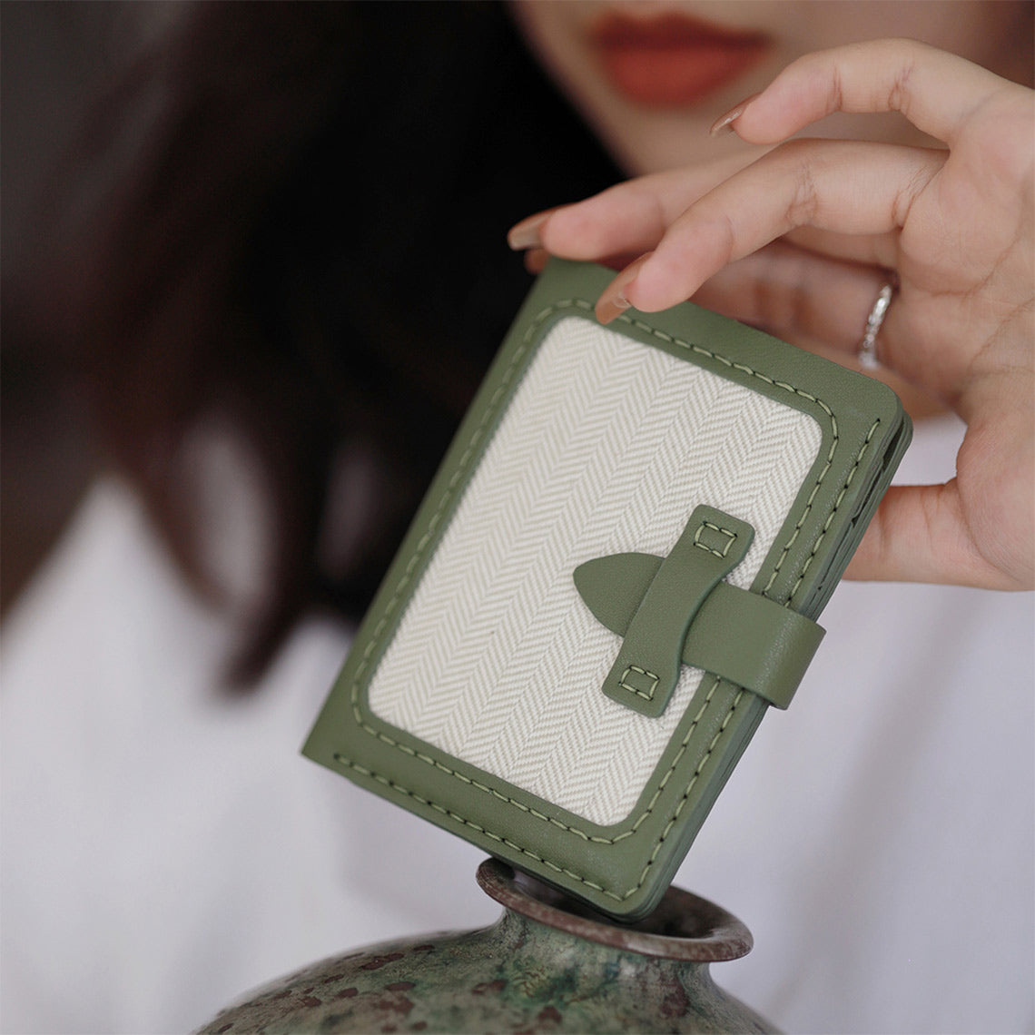 Hand Sewn Leather DIY Wallet Kit with Recycled Fabric Panels detail image 10