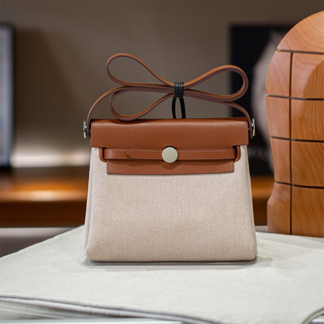 Leather Trim Mini Canvas Tote Shoulder Bag product image 1