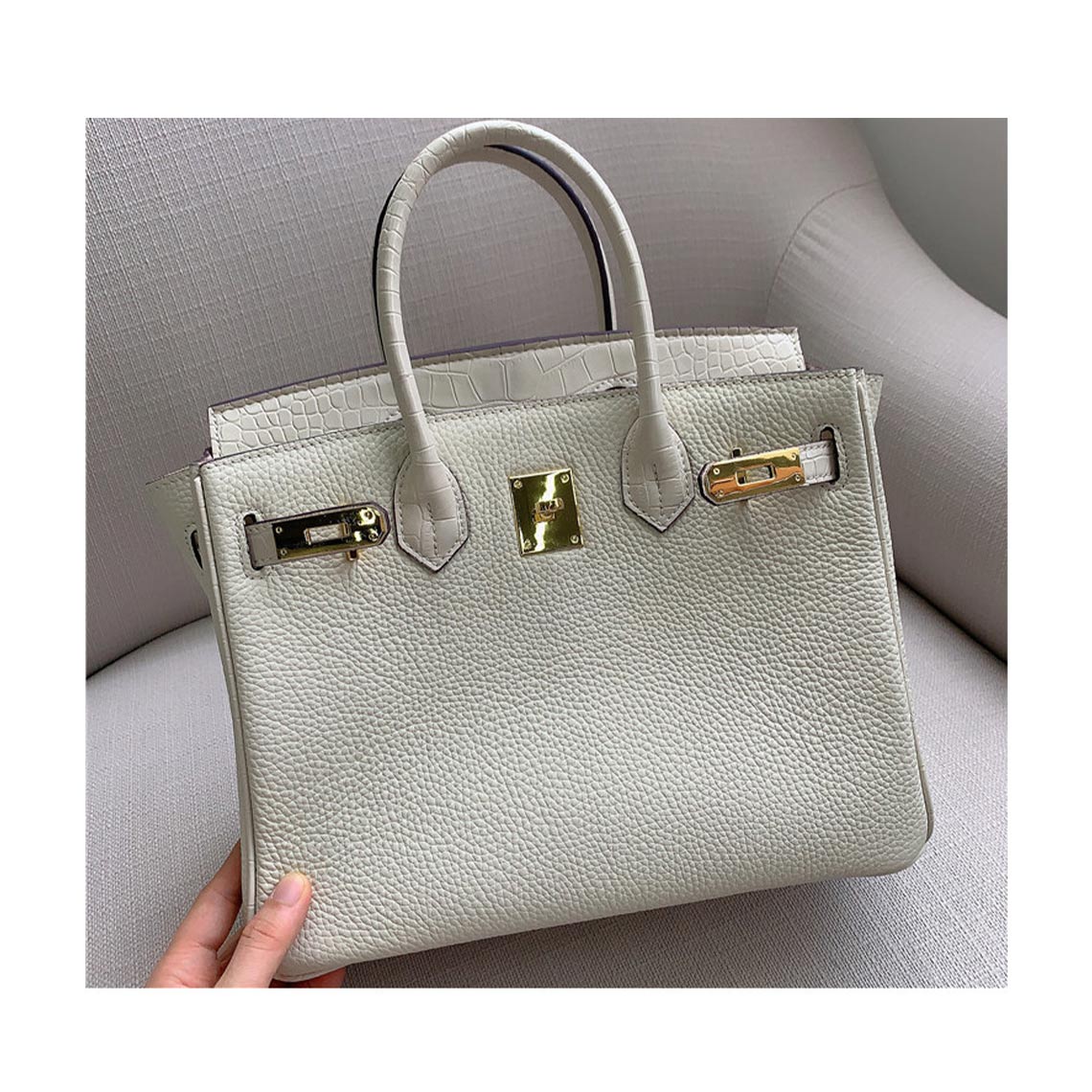 Top Grain Leather Croc Embossed Flap Top Handle Bag detail image 13