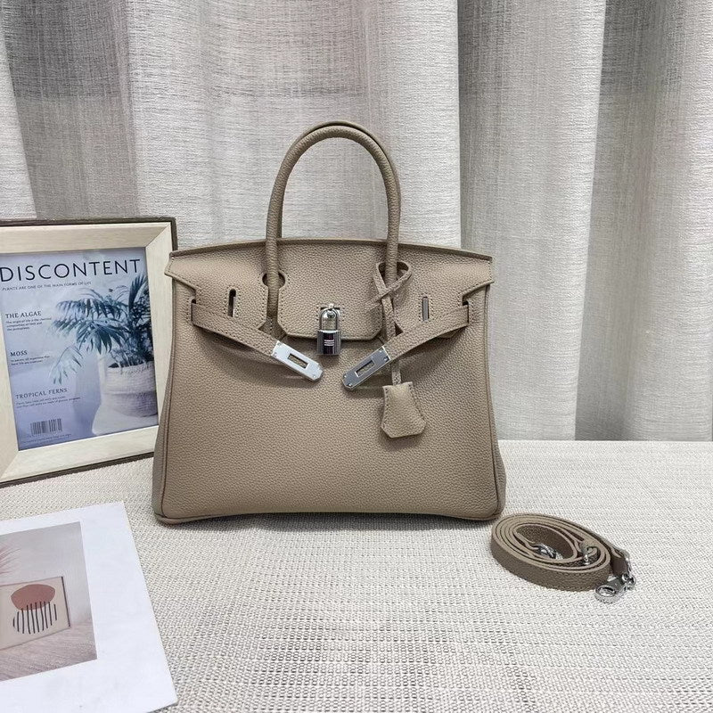 Genuine Leather Top Handle Bag with Silver Hardware – Mini, Small, Medium detail image 17