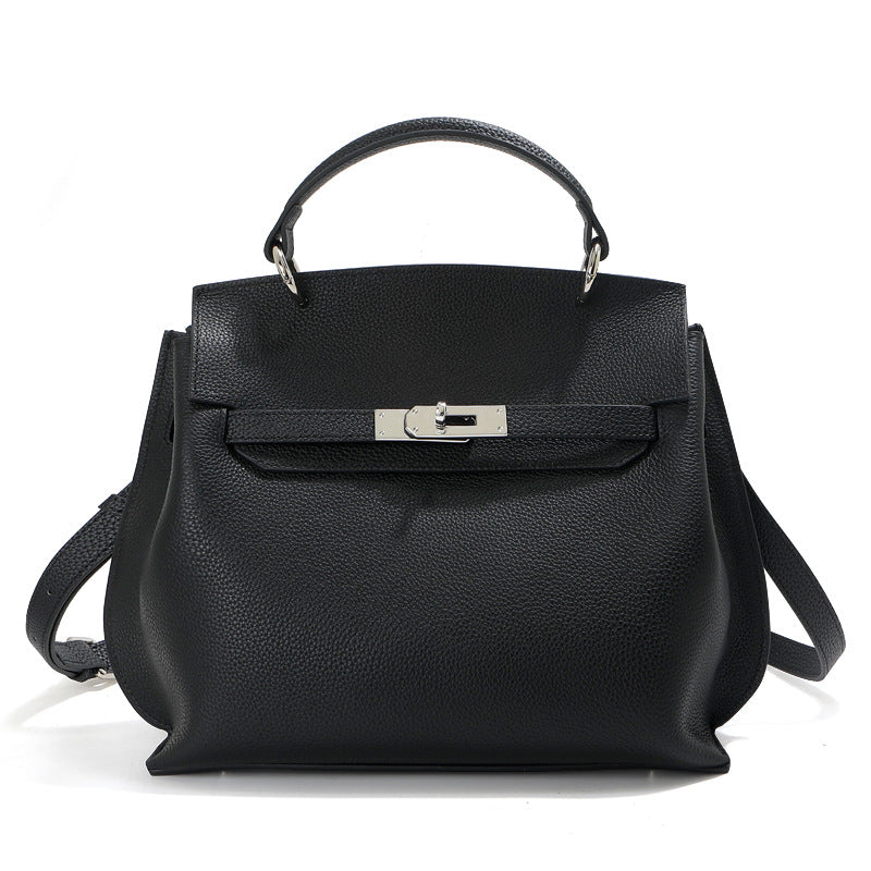 Minimalist Top Grain Leather Shoulder Bag with Silver Hardware product image 1