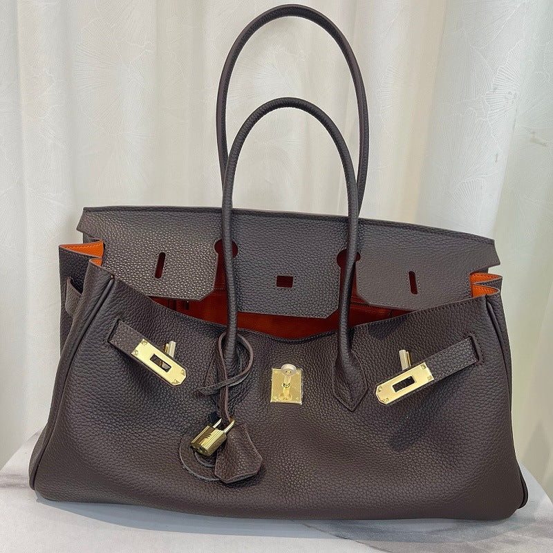 Top Grain Leather Shoulder Bag 40 cm with Contrast Lining detail image 3