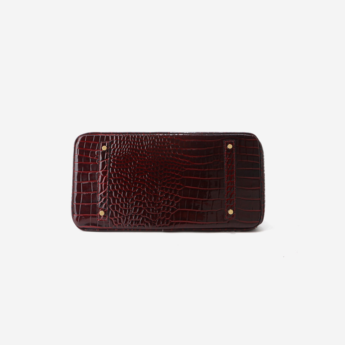 Crocodile Embossed Leather Handbag – Black and Rouge detail image 8