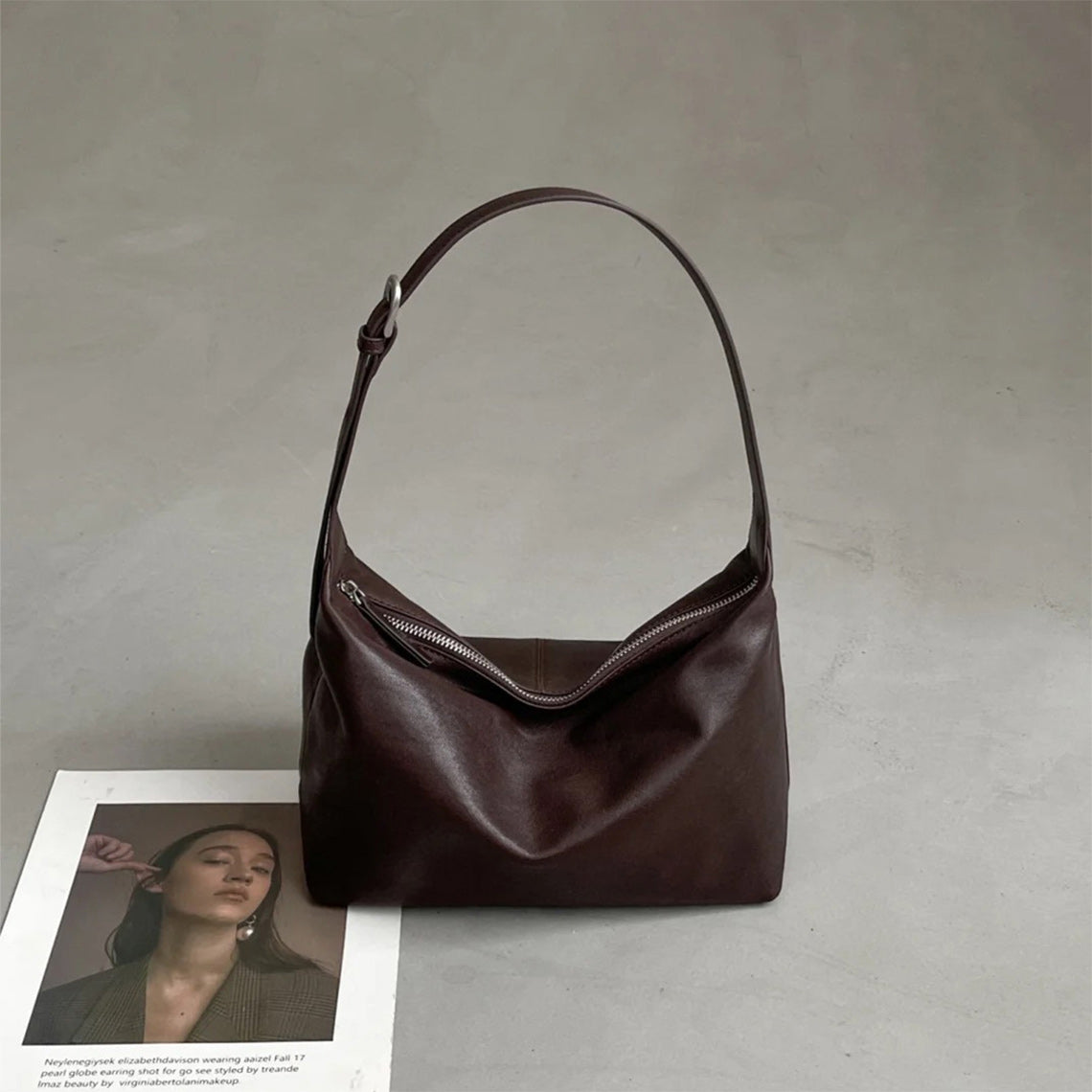 Vegetable Tanned Leather Minimalist Shoulder Bag detail image 4
