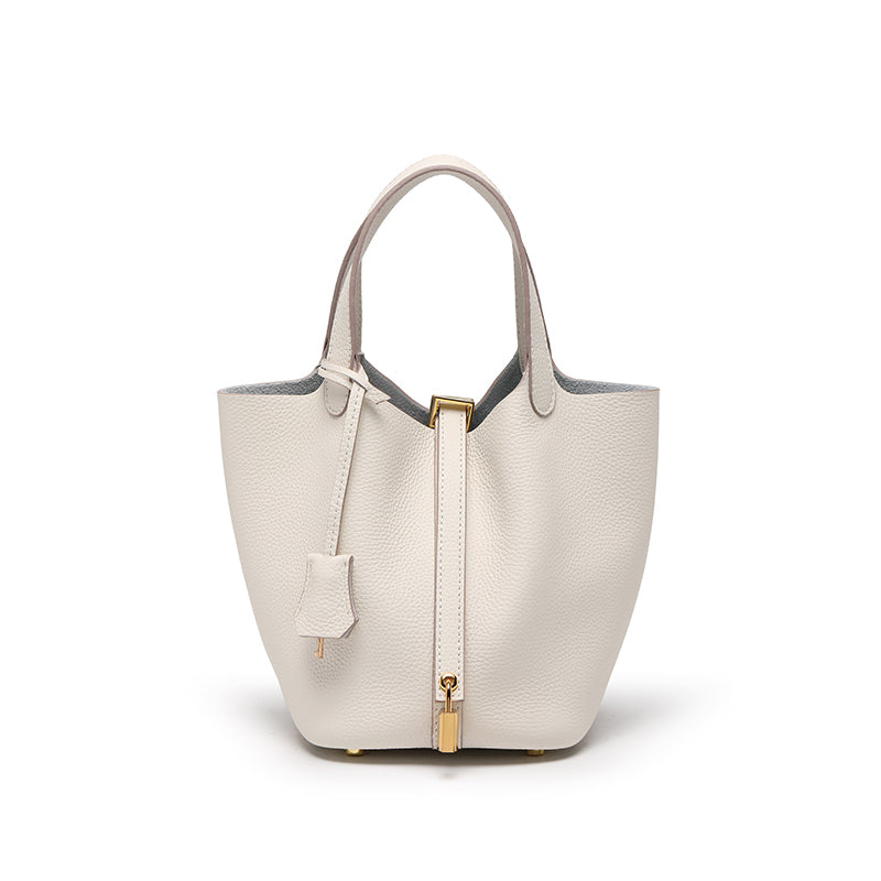 Top Grain Leather Lock Tote Bag - Multiple Colors and Sizes detail image 17