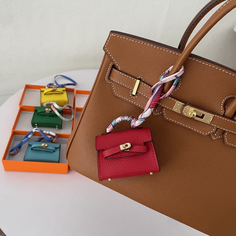 Mini Top Handle Bag Charm and Keychain in Vegan PU Leather, Fits Earbuds Case detail image 7