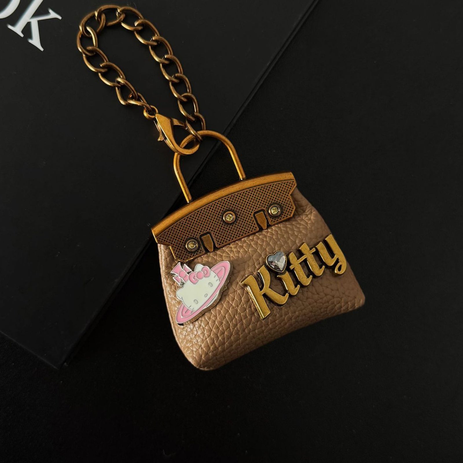 Mini Bag Charm Keychain with Cat Motif – PU Leather, 5.5 x 6.6 cm detail image 6