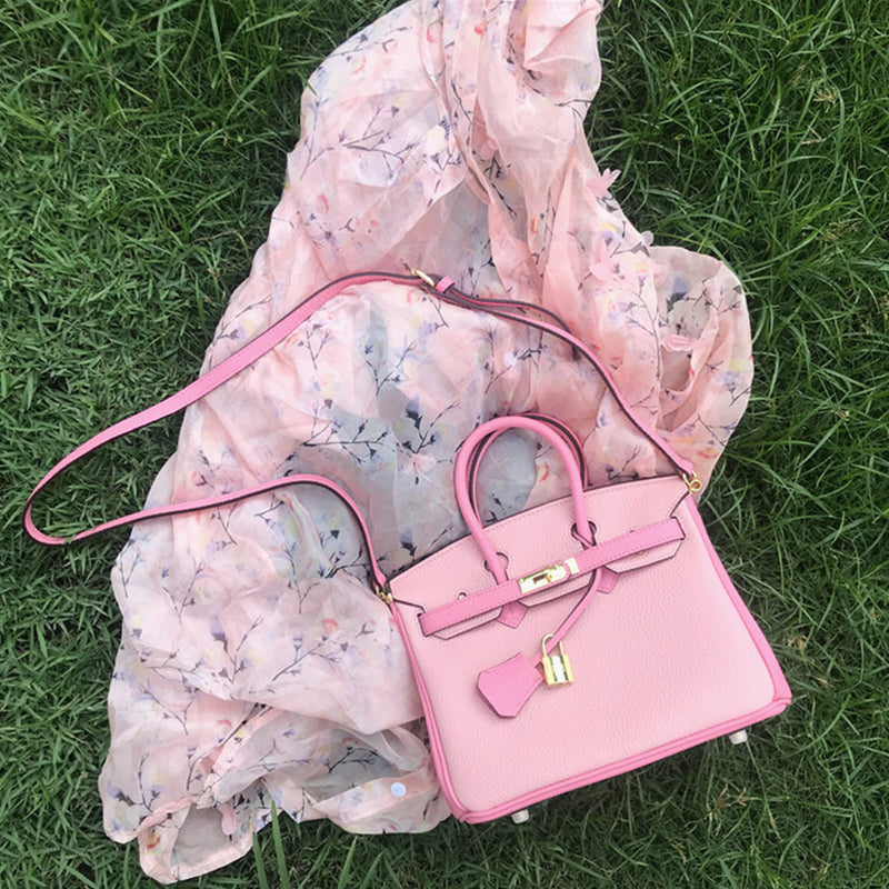 Top Grain Leather Top Handle Bag Bi Color Handbag for Women detail image 2