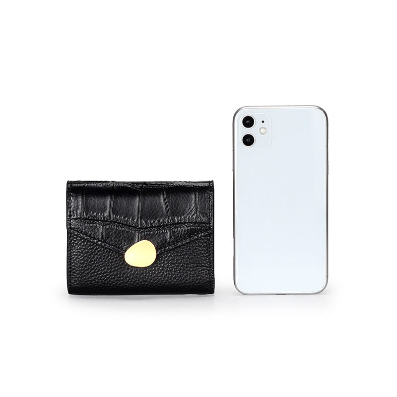 Crocodile Pattern Top Grain Leather Short Wallet Purse detail image 3