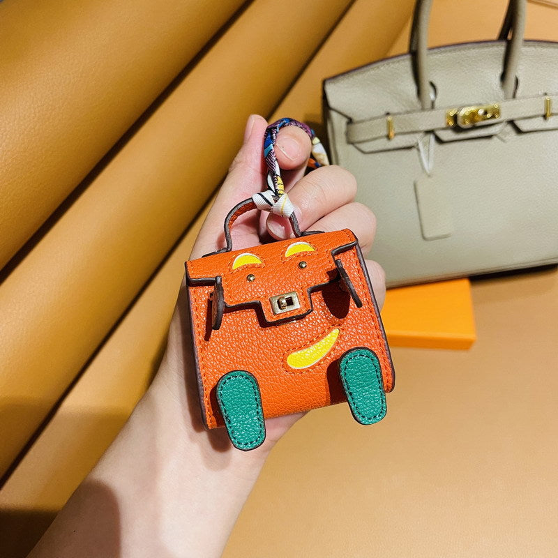 Mini Doll Bag Charm Keychain with Earphone Case - PU Leather, 14 Colors detail image 5
