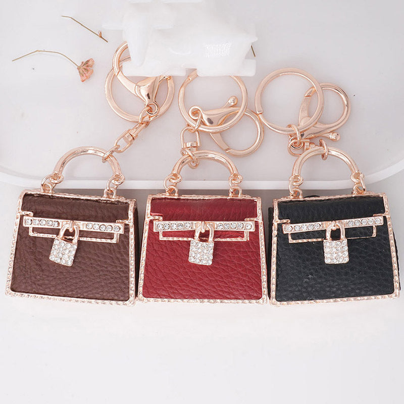 Mini Bag Charm Keychain with Rhinestones (PU Leather, 4 Colors) detail image 1