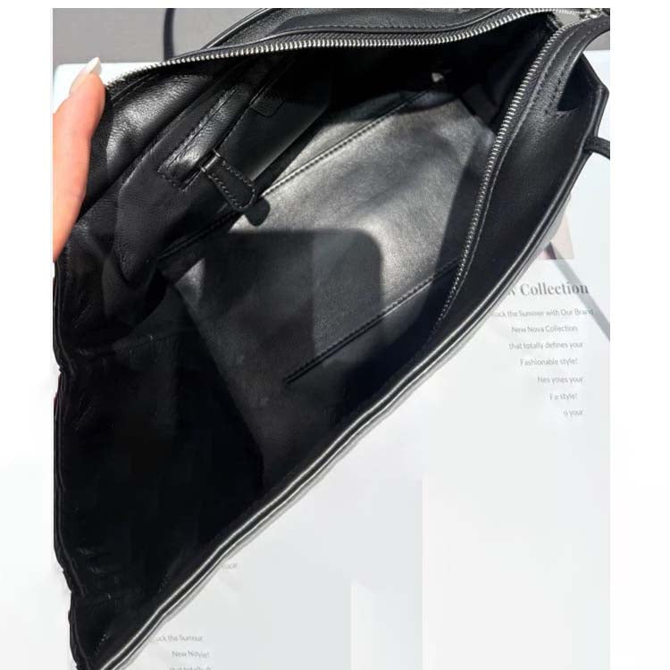 Minimalist Sheepskin Leather Shoulder Tote in Black and Dark Brown detail image 5