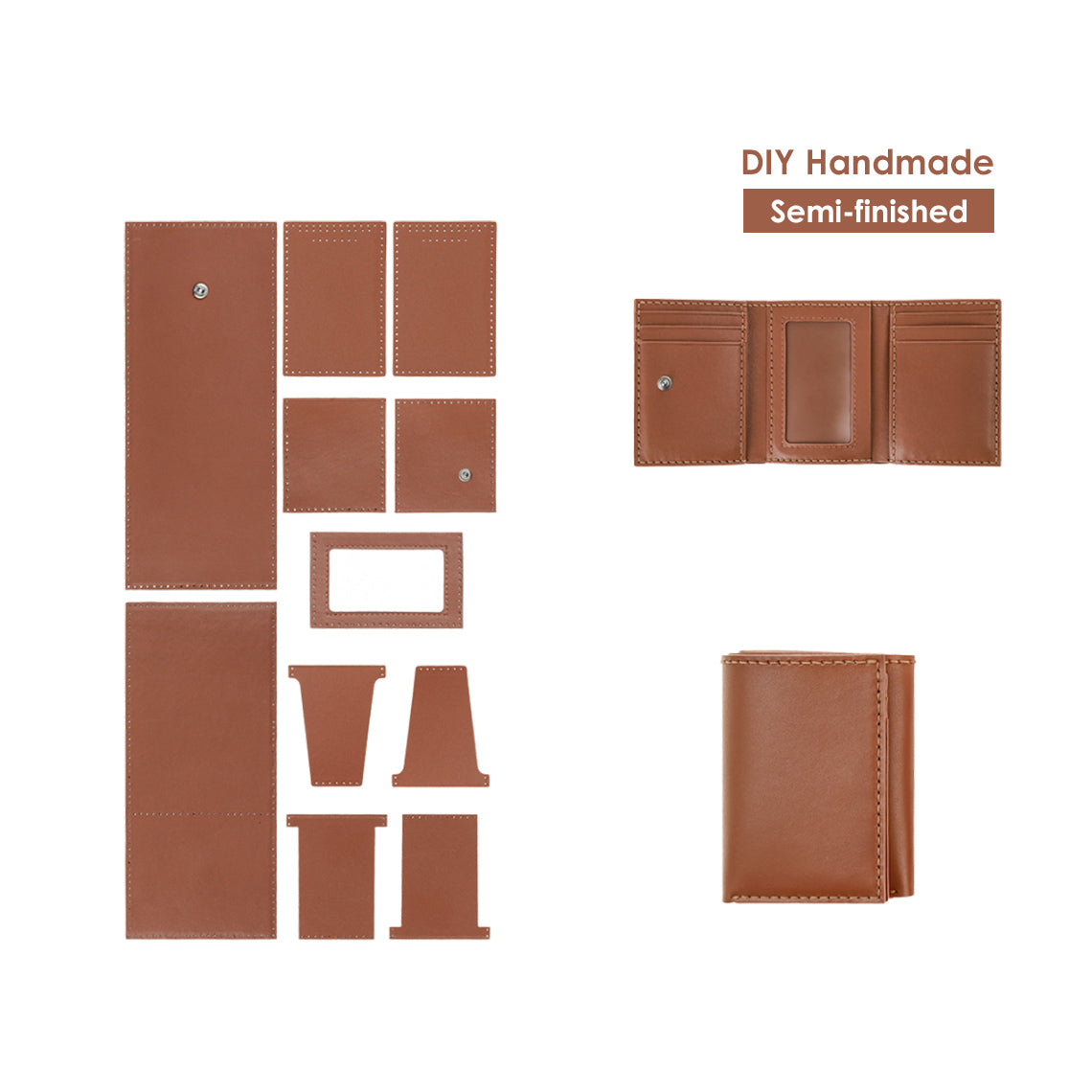 Top Grain Leather Trifold Wallet DIY Kit with Buckle - Hand Sewing Project detail image 11