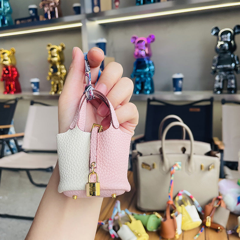 Top Grain Leather Mini Bag Charm Keychain for AirPods, 17 Color Options detail image 16