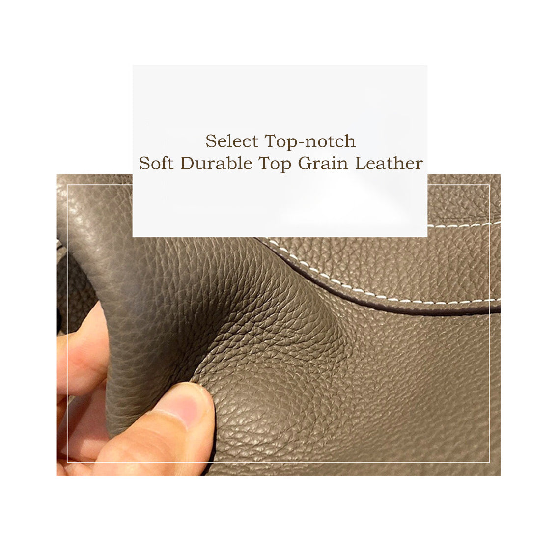 Top Grain Leather Tote Bag with Crossbody Strap – Taupe, Black, Brown detail image 2