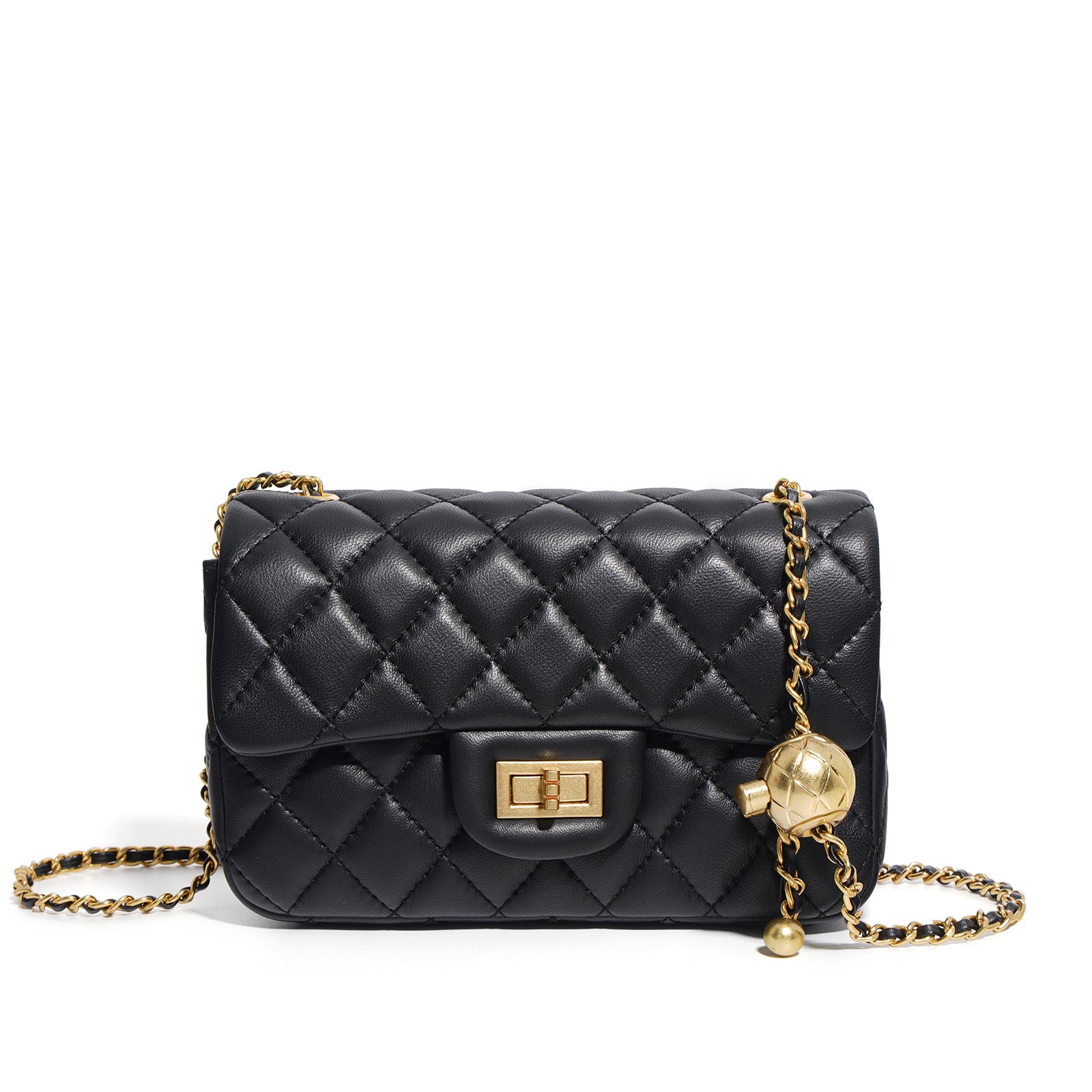 Quilted Lamb Leather Chain Bag with Shoulder and Crossbody Strap