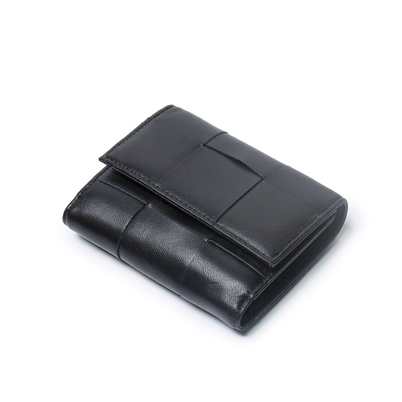 Woven Sheep Leather Trifold Wallet Short Card Holder detail image 8