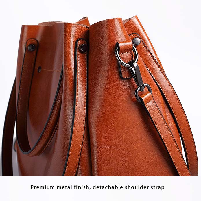 Oil Wax Leather Bucket Bag - Genuine Leather Tote Crossbody Bag detail image 5
