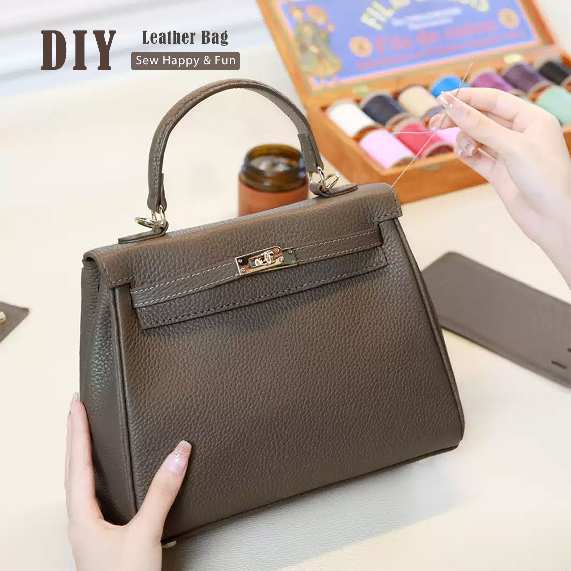 Top Handle Leather Bag DIY Kit – Hand-Stitch Your Own Bag detail image 1