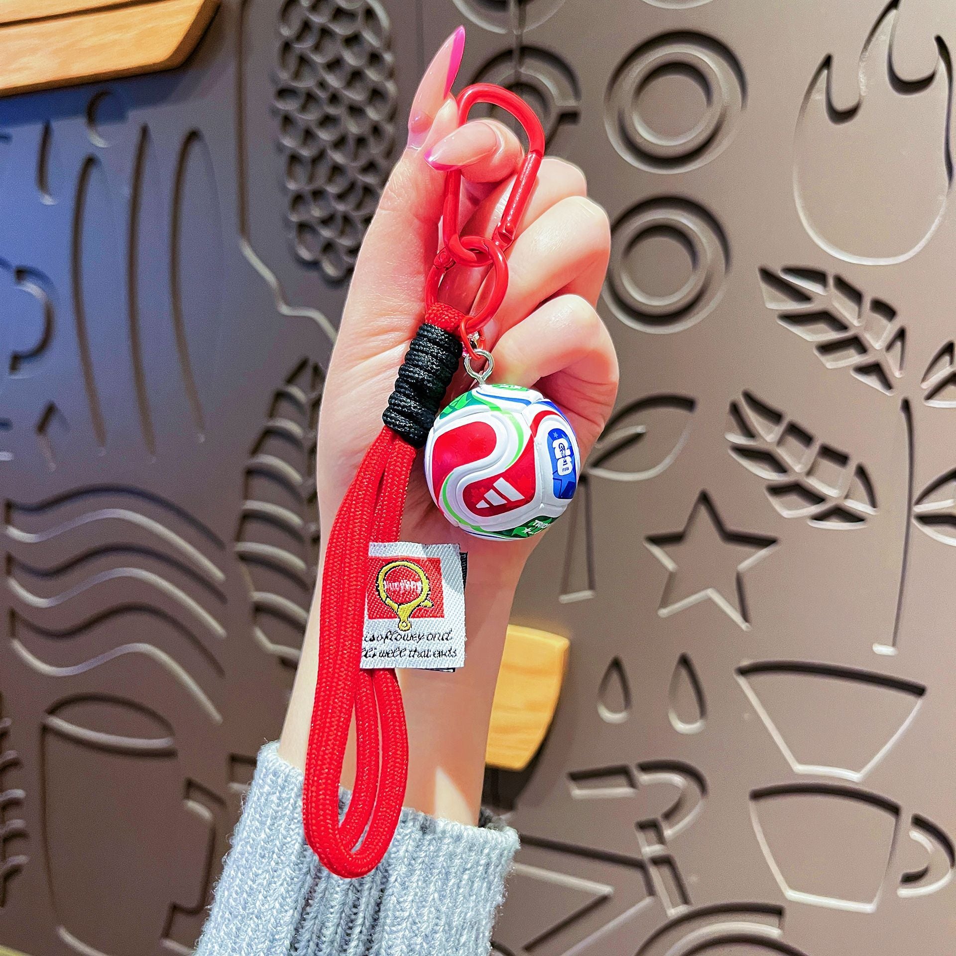 Football Bag Charm Keychain – Red, Yellow, Coffee detail image 4