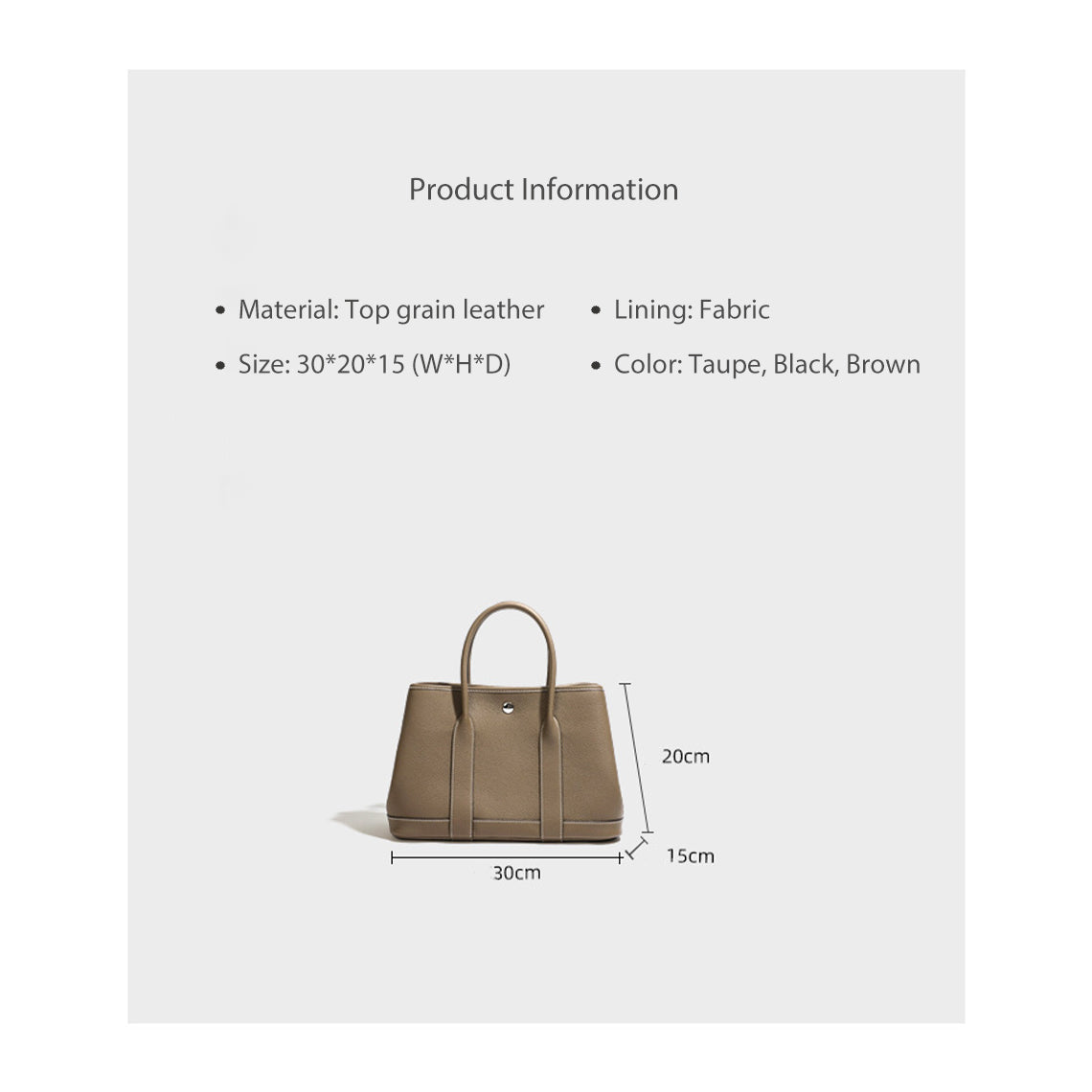 Top Grain Leather Tote Bag with Crossbody Strap – Taupe, Black, Brown detail image 4