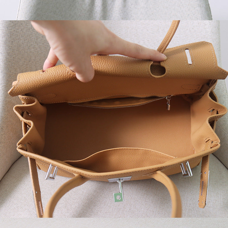 Top Grain Leather Top Handle Bag 30cm - Multiple Colors detail image 6