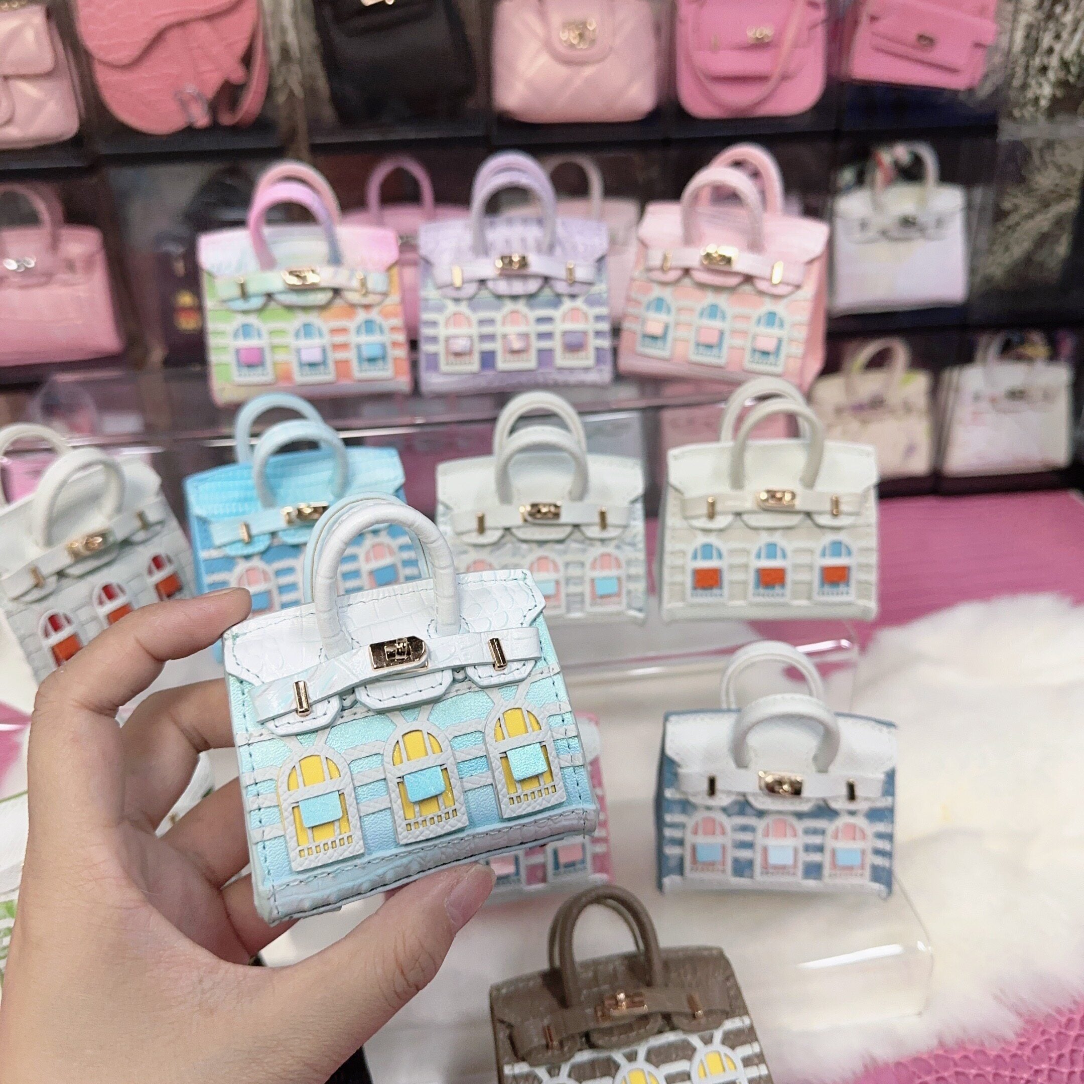 House-Shaped Mini Leather Bag Charm and Keychain in Multicolor Options detail image 3