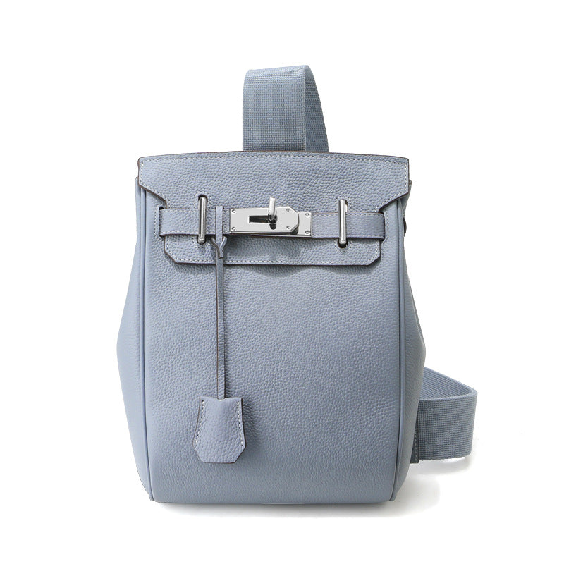 Unisex Top Grain Leather Crossbody Backpack with Turn Lock detail image 6