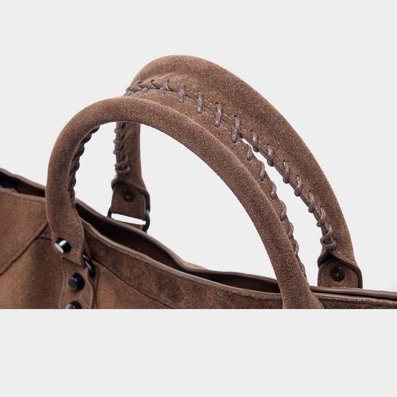 Nubuck Leather Moto City Tote Bag - Large Studded Hobo Purse detail image 5