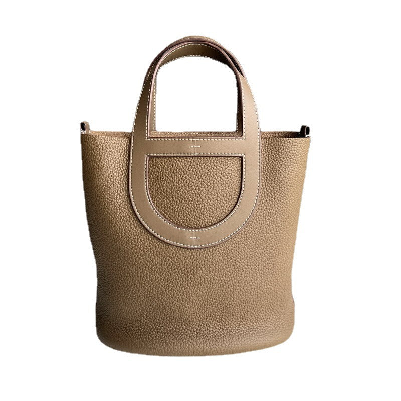 Soft Top Grain Leather Bucket Bag with Adjustable Strap product image 1