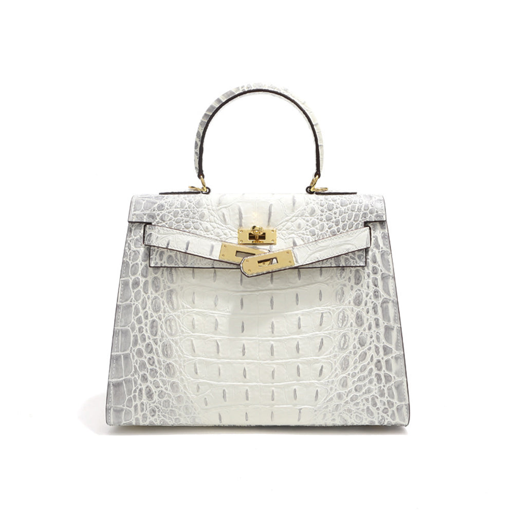 Crocodile Embossed Leather Top Handle Bag with Shoulder Strap product image 1