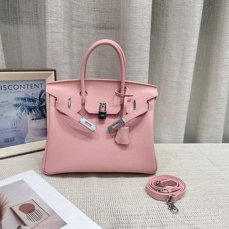 Genuine Leather Top Handle Bag with Silver Hardware – Mini, Small, Medium detail image 1