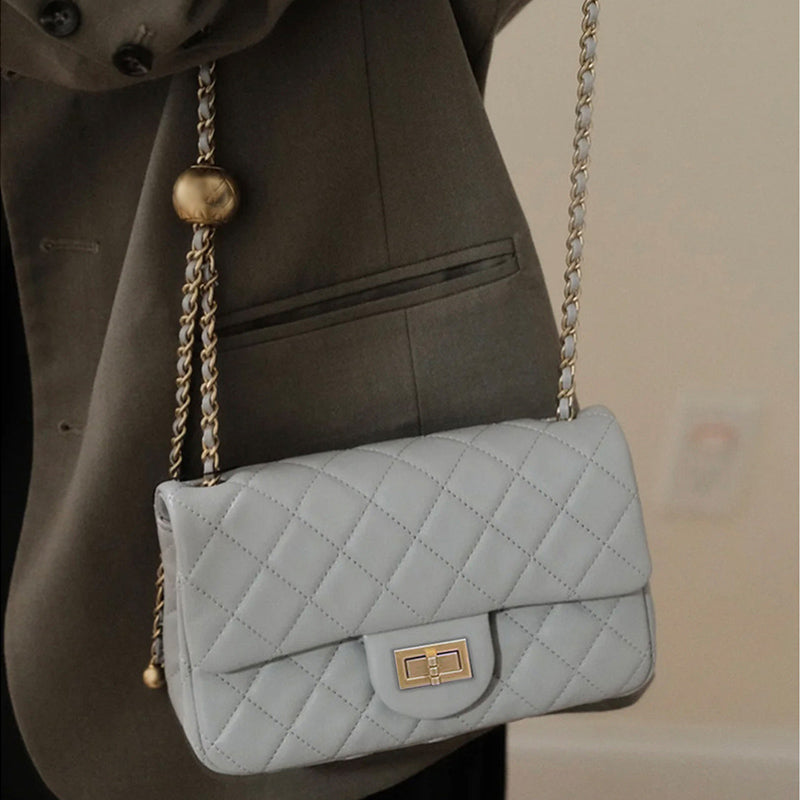 Quilted Lamb Leather Chain Bag with Shoulder and Crossbody Strap detail image 9