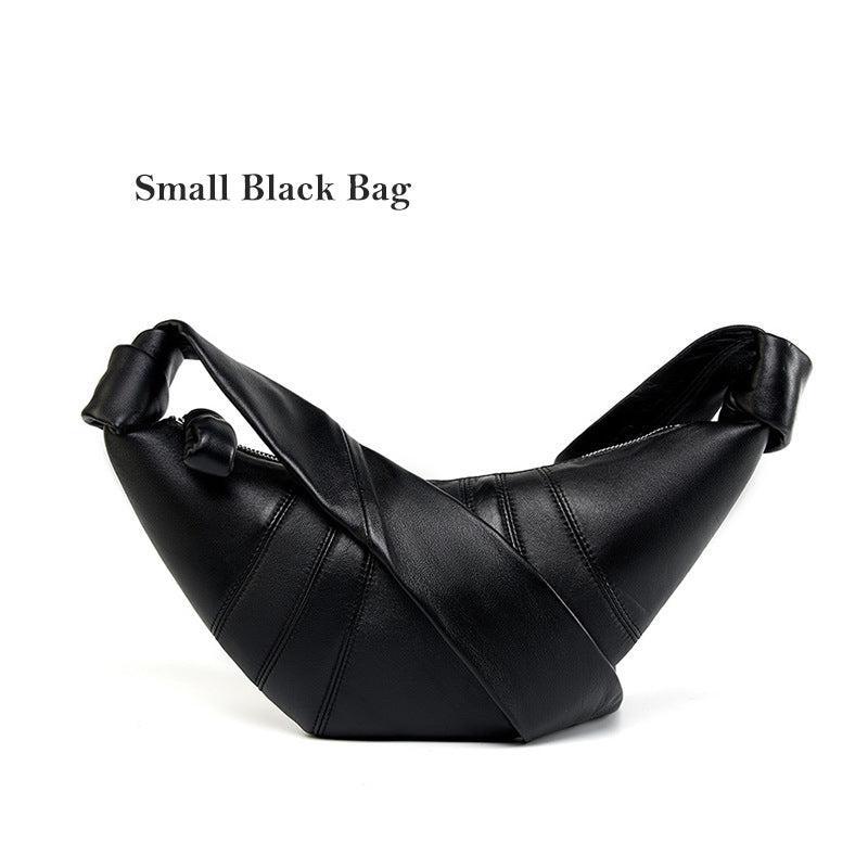 Premium Lambskin Leather Croissant Bag - Soft Hobo Crossbody Shoulder Purse detail image 4