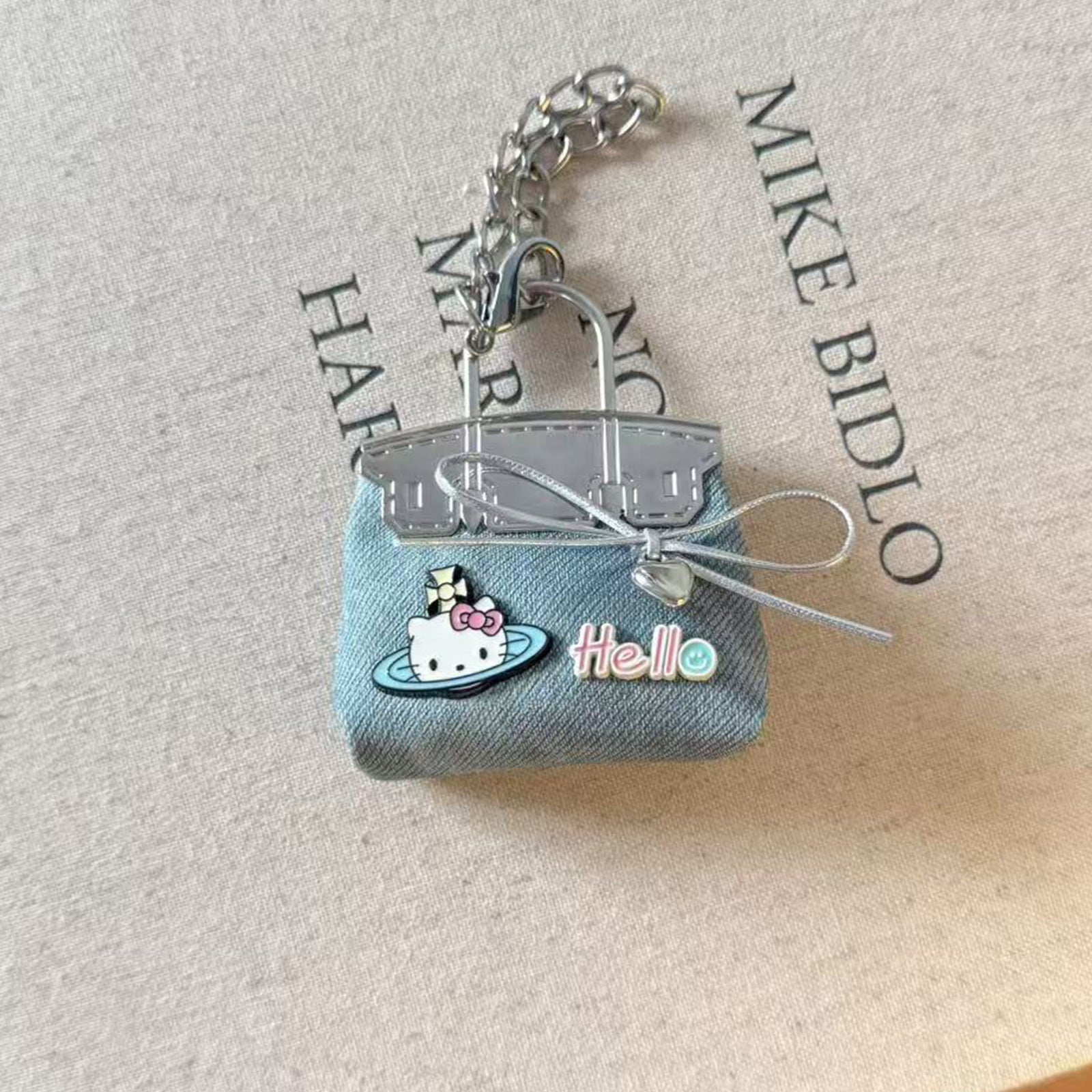 Mini Bag Charm Keychain with Cat Motif – PU Leather, 5.5 x 6.6 cm detail image 7