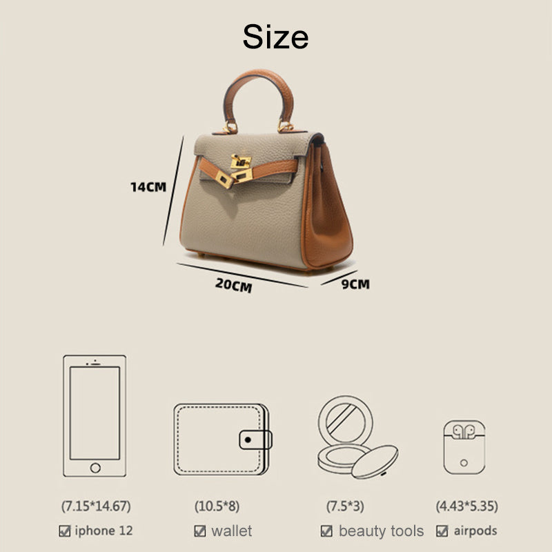 Mini Bi-Color Top Handle Bag 20cm in Cowhide Leather detail image 6