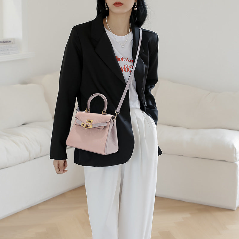 Mini Bi-Color Top Handle Bag 20cm in Cowhide Leather detail image 2