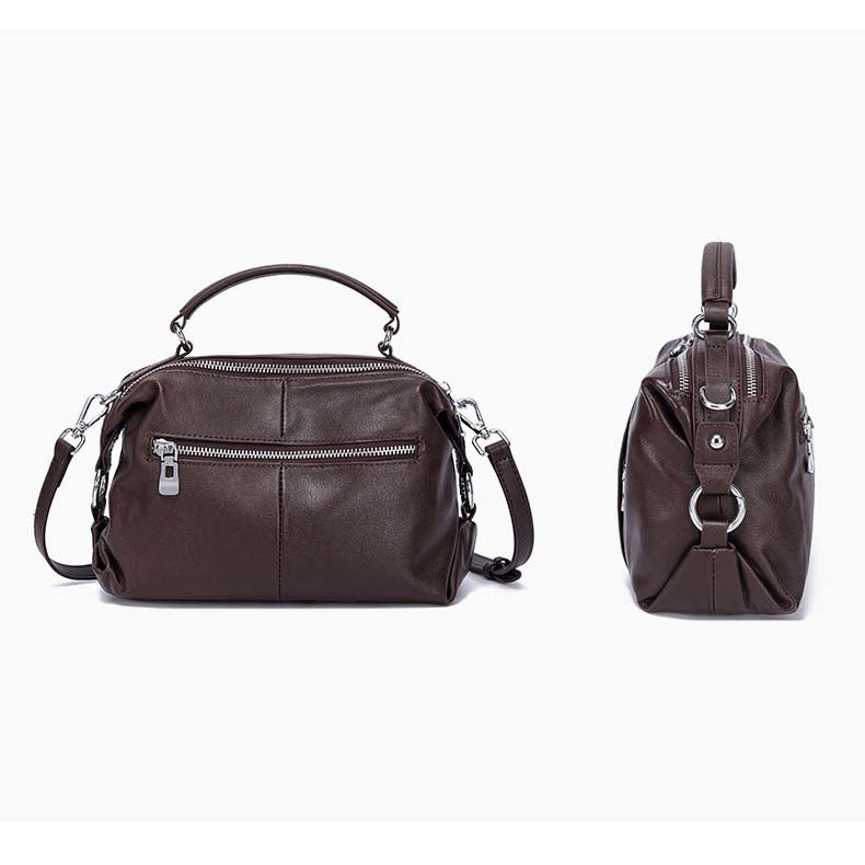 Vintage Cowhide Boston Bag | Leather Crossbody Satchel detail image 6