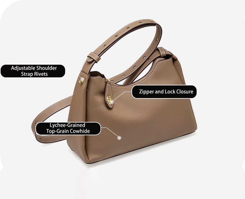 Genuine Leather Satchel Bag with Top Zipper, Adjustable Shoulder Strap, 2-Way Carry detail image 3