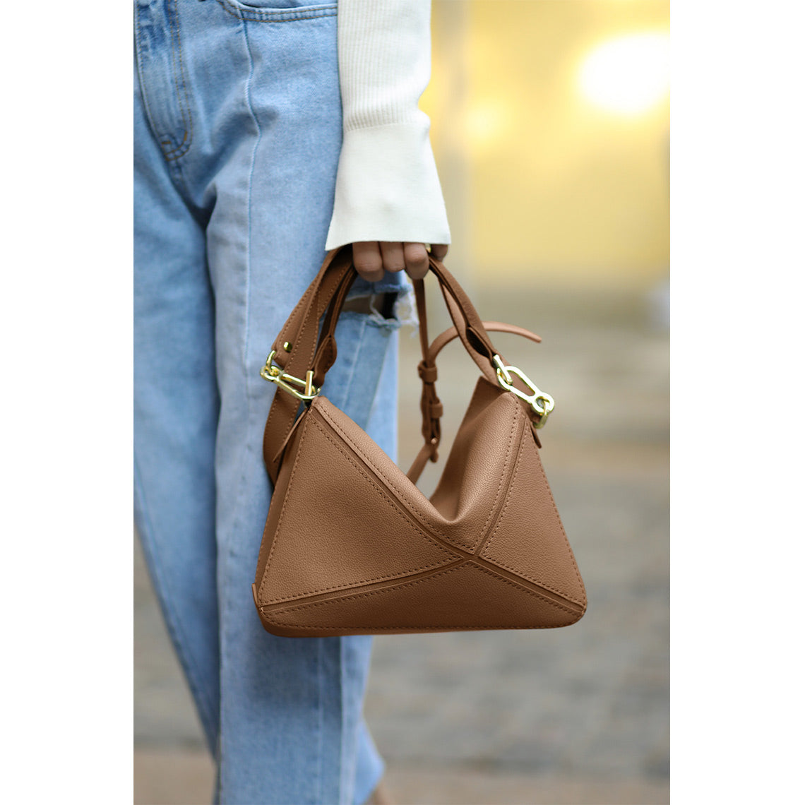 Handsewgift Leather Geometry Crossbody Bag DIY Kit - Green & Grey or Brown, Large detail image 9