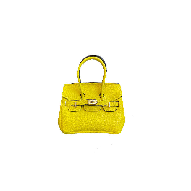 Mini Top Handle Bag Charm Keychain with Earphone Case, PU Leather, 8cm Wide, 25 Colors product image 1