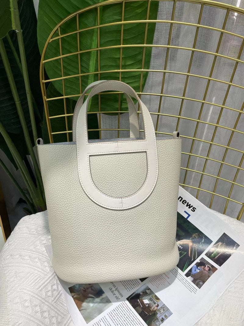 Soft Top Grain Leather Bucket Bag with Adjustable Strap detail image 9