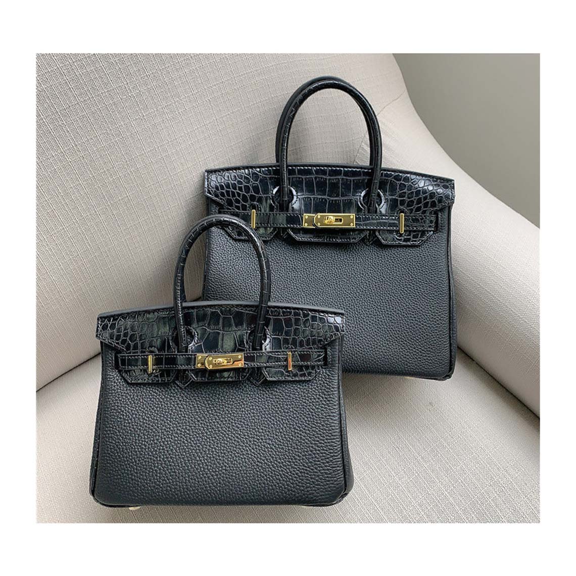 Top Grain Leather Croc Embossed Flap Top Handle Bag detail image 1
