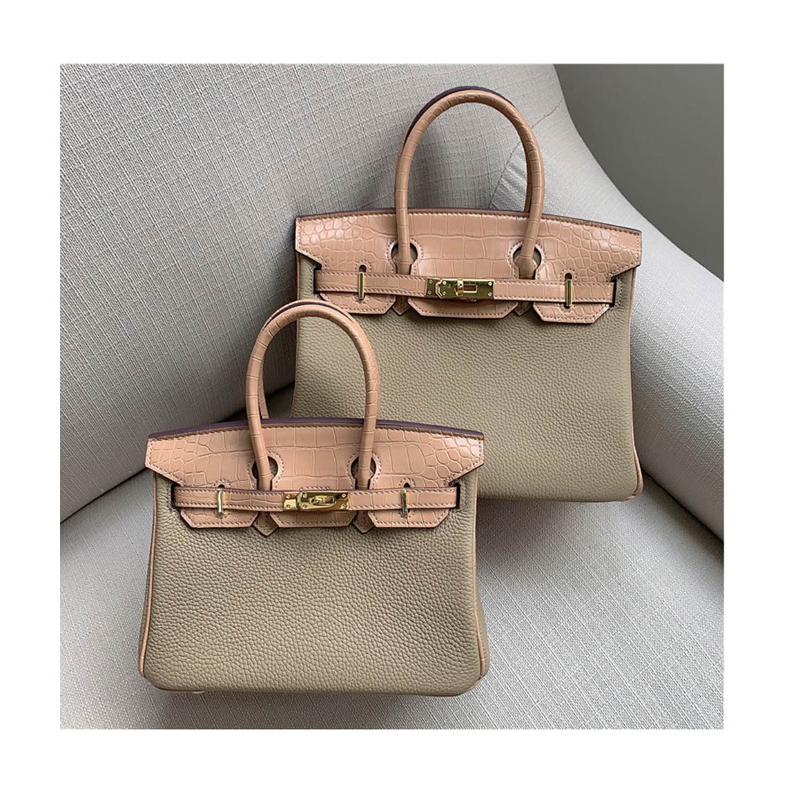 Top Grain Leather Croc Embossed Flap Top Handle Bag detail image 11