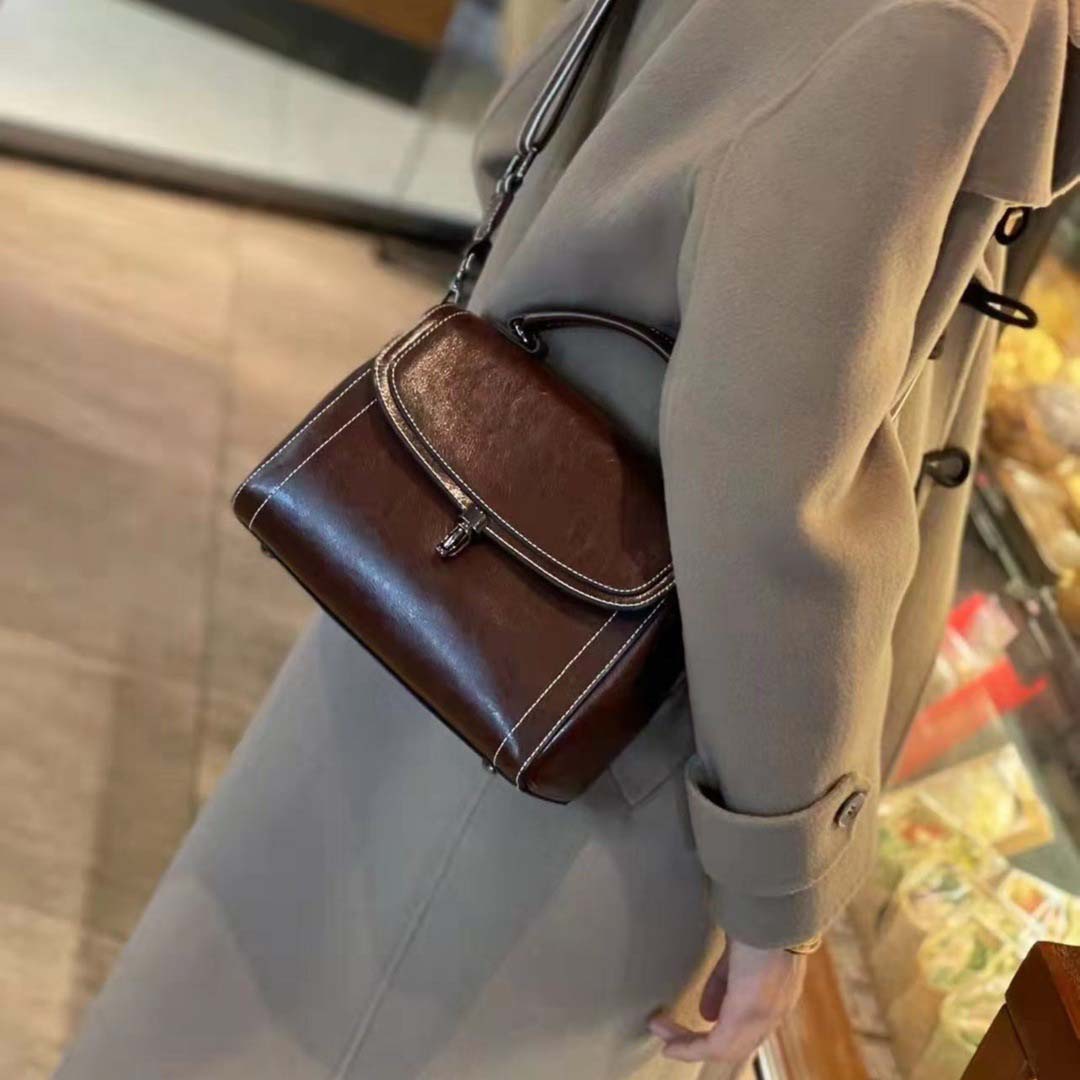 Genuine Leather Handbag - Top Grain Cowhide Square Bag detail image 3