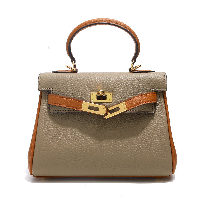 Mini Bi-Color Top Handle Bag 20cm in Cowhide Leather detail image 7