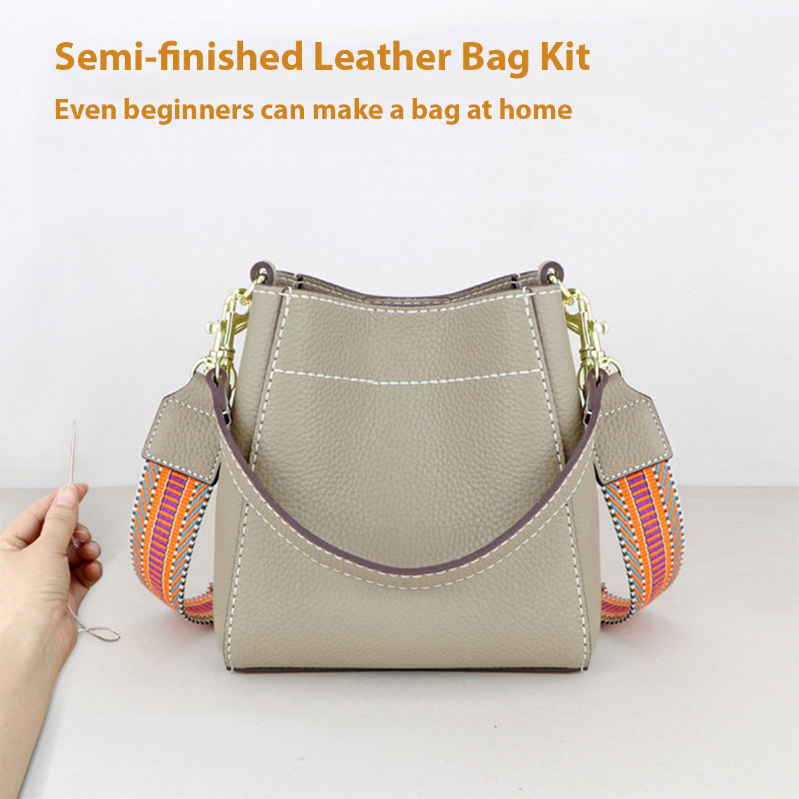 Handsewgift Women's Bucket Bag DIY Leather Craft Kit – Top Grain Leather, Pre-Punched detail image 3